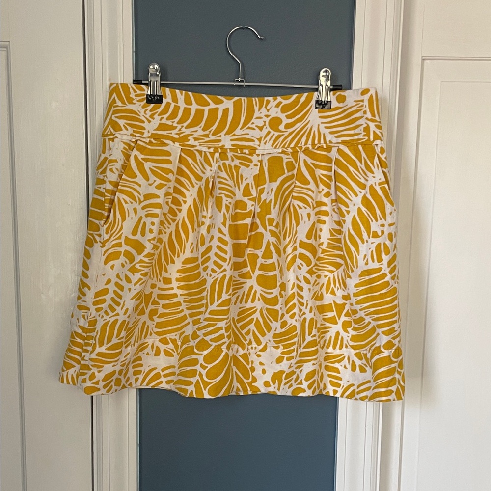LOFT Yellow and White Floral-Print Skater Skirt | Size 6